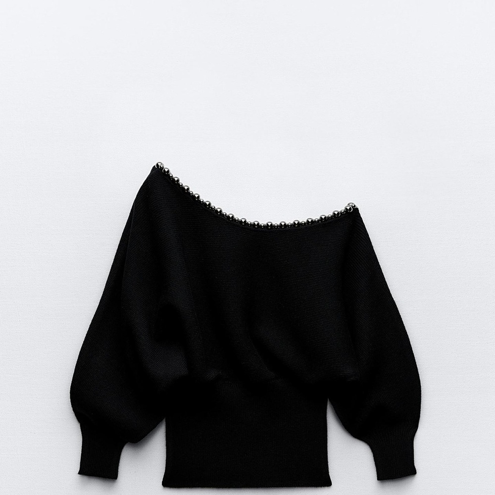 Zara Black Sweater with Metal Bead Appliqués